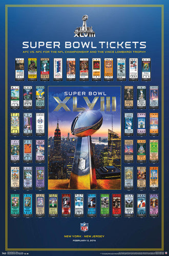 Super Tickets XLVIII (NY/NJ 2014) Official NFL Super Bowl History Poster - Trends