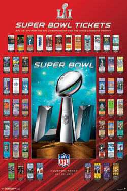 Super Bowl LI (Houston 2017) Official SUPER TICKETS Game History Poster - Trends Int'l