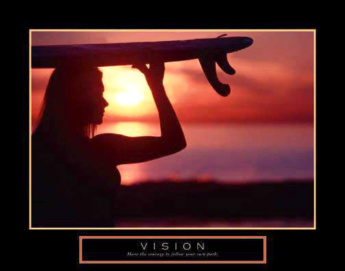 Women's Surfing "Vision" Motivational Poster - Front Line