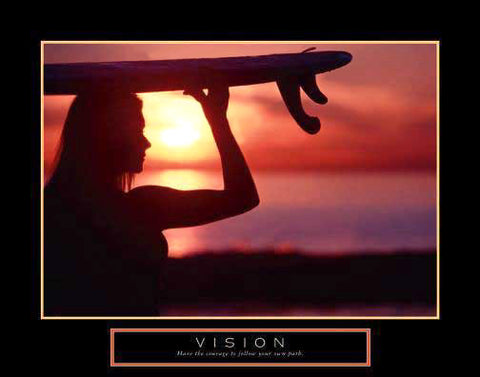 Women's Surfing "Vision" Motivational Poster - Front Line