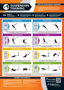 Suspension Training Workout Professional Fitness Training Wall Chart Poster (w/QR Code) - PosterFit