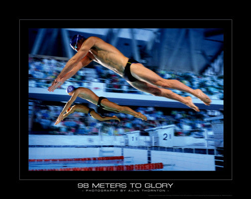 Swim Race "98 Meters to Glory" Motivational Poster Print - SportsPosterWarehouse.com