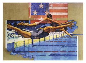 Swimming Glory USA Patriotic Sports Art Poster Print - Front Line