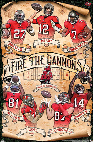 Tampa Bay Buccaneers "Fire the Cannons" (7 Offensive Weapons) NFL Action Poster - Costacos Sports 2021