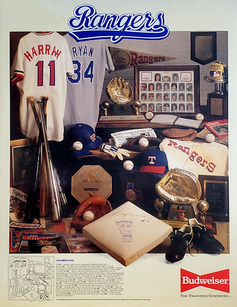 Texas Rangers Baseball Historic Collage 1971-89 Poster - Budweiser/Rangers 1989