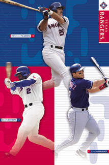 Texas Rangers "Three Stars" Poster (Pudge, Palmiero, Everett) - Costacos 2002