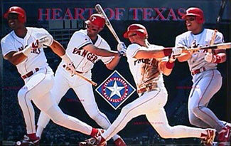 Texas Rangers "Heart of Texas" Poster (Gonzalez, Clark, Tettleton, Pudge) - Costacos 1996