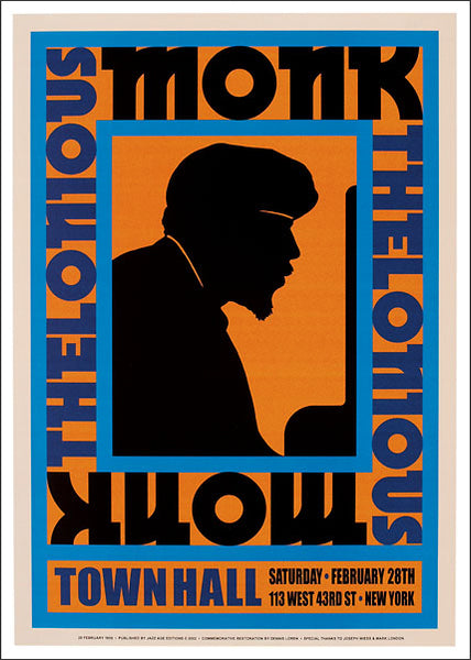 Thelonious Monk at Town Hall 1959 Jazz Concert Poster Recreation - Jazz Age Editions c.2001