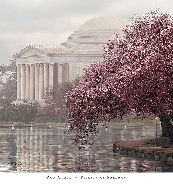Thomas Jefferson Memorial in Spring (Cherry Blossoms) Washington, DC Premium Art Poster Print by Rod Chase - Americana Series