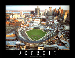 Comerica Park "First Night Game" Detroit Tigers Premium Poster Print - Aerial Views