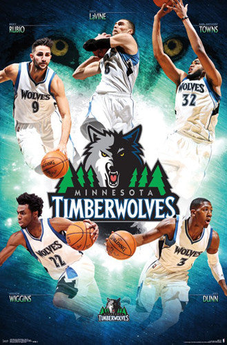 Minnesota Timberwolves "Five Stars" 2016-17 Poster (Wiggins, Towns, Dunn, Rubio, LaVine)