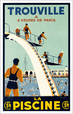 Swimming and Diving "Trouville La Piscine" c.1930 Vintage Poster Reproduction - Editions Clouets