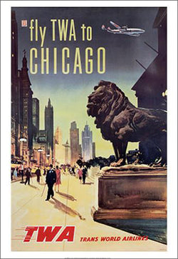 Fly TWA to Chicago c.1950 Vintage Travel Poster 28x40 Gallery Reproduction - Avenue A Publishing
