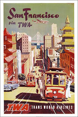 San Francisco Via TWA c.1950 Vintage Travel Poster 28x40 Gallery Reproduction - Avenue A Publishing
