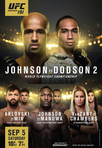 UFC 191 Official Event Poster (Demetrius Johnson vs Dodson 2, Mir, ++) Las Vegas 9/5/2015