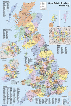 Map of Great Britain and Ireland Wall Poster - GB Eye Ltd.