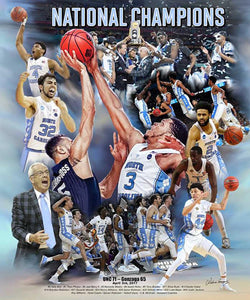 North Carolina Tar Heels 2017 NCAA Basketball Champions Premium Art Collage Poster