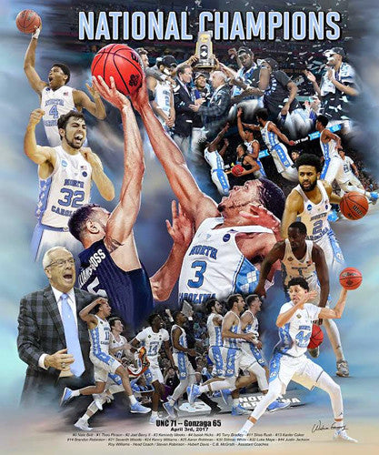 North Carolina Tar Heels 2017 NCAA Basketball Champions Premium Art Collage Poster