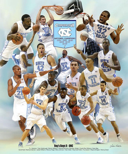North Carolina Tar Heels Basketball "Roy's Boys II" (2005 and 2009 Champs) Poster by Wishum Gregory