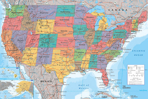 Map of USA Wall Chart Poster - GB Eye