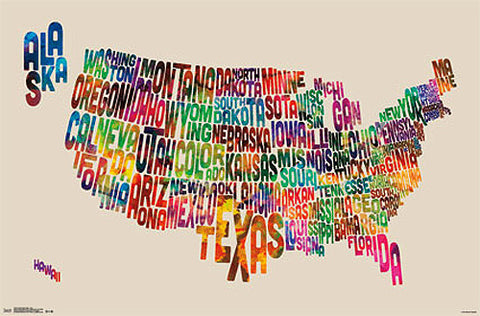 United States of America Typography Text Map Poster by Michael Tompsett - Trends