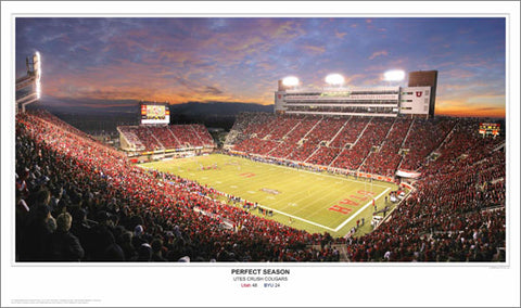 Utah Football "Perfect Season" Rice-Eccles Stadium Game Night Panoramic Poster Print (2008) - Sport Photos Inc.