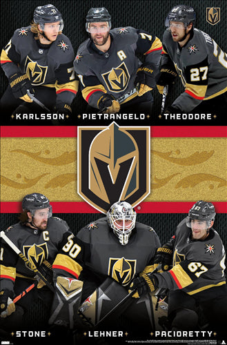 Vegas Golden Knights "Superstars" NHL Hockey Poster (Stone, Lehner, PIetrangelo, Theodore, Pacioretty, Karlsson) - Costacos 2021