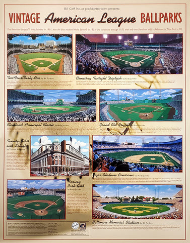 Vintage American League Ballparks Poster (8 Classic Stadiums) - Bill Goff Inc. 2001