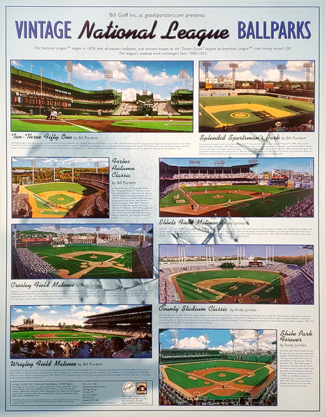 Vintage National League Ballparks Poster (8 Classic Stadiums) - Bill Goff Inc.