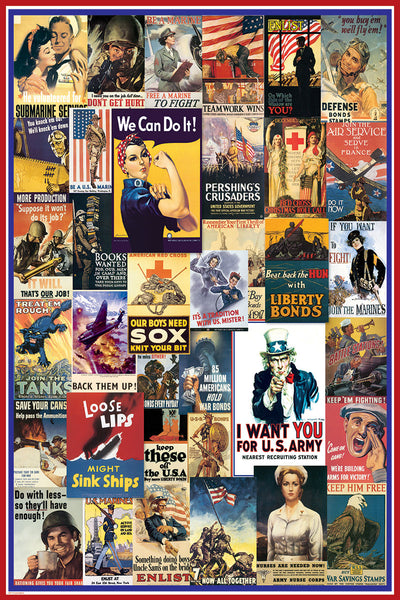 World War I and WWII Vintage American Posters Collage (36 Reproductions) Poster - Eurographics Inc.