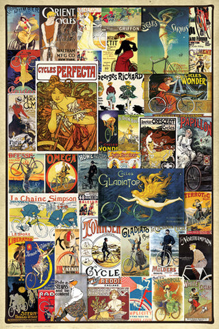 Vintage Art Deco Bicycle Posters Collage (40 Classics) Wall Poster - Eurographics Inc.