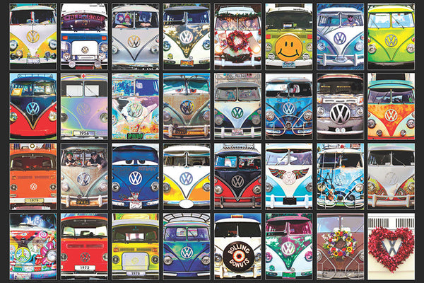 Volkswagen Bus "Cool Faces" (18 Front Ends) Automobile Collage Poster - Eurographics Inc.