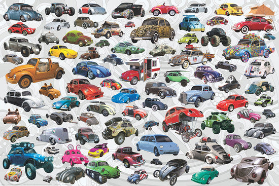 Volkswagen Beetles "85 Bugs" Automobile Car Collage Poster - Eurographics Inc.