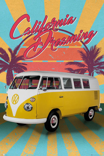 Volkswagen Camper "California Dreaming" Classic Beach Bus Cool Car Poster - GB Eye