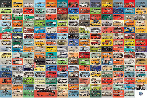 Volkswagen 194 Groovy Buses Vans Cars Autophile Collage Poster - Eurographics Inc.