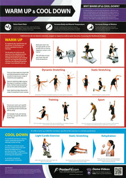 Warm-Up and Cool-Down Professional Fitness Training Wall Chart Poster (w/QR Code) - PosterFit
