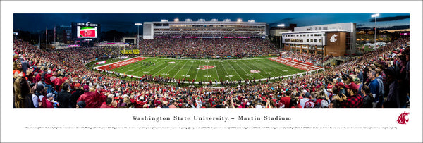 Washington State Cougars Football Martin Stadium Game Night Panoramic Poster Print - Blakeway Worldwide