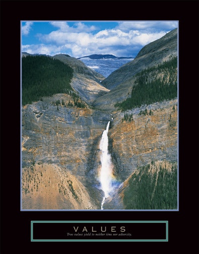 Mountain Waterfall "Values" (Takakkaw Falls, Canada) Motivational Poster - Front Line