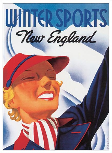 Skiing "Winter Sports in New England" 1930s Classic Poster Reproduction - Eurographics Inc.