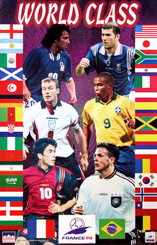 World Cup Soccer 1998 "World Class" Poster (32 Nations, 6 Superstars) - Starline Inc.