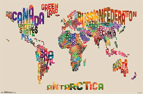 Map of the World Typography Text Map Poster by Michael Tompsett - Trends