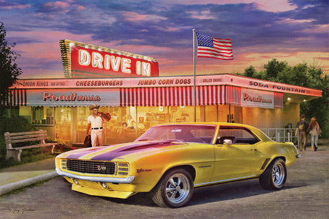 Chevrolet Camaro Z/28 Rally Sport at Diner "American Dream" Poster by Greg Giordano - Eurographics Inc.